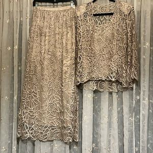 Soulmates 3 piece Set  Skirt Top Jacket 100% Silk Size L